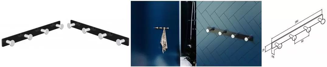 Планка с крючками «Damixa» Jupiter DA7735900 на стену матовый хром/чёрный