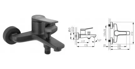 Смеситель для ванны «Ferro» Stratos BSC1BL чёрный матовый Смеситель для ванны «Ferro» Stratos BSC1BL чёрный матовый
