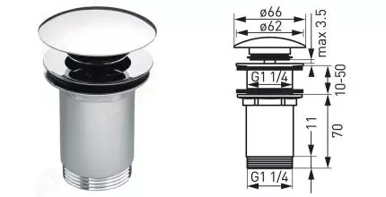 Донный клапан для раковины «Ferro» Rotondo S285 с механизмом Клик-Клак хром