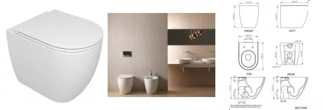 Приставной унитаз безободковый «GSG» Like LKWC01000P (LKCOPRSLTICRCN000) белый с сиденьем дюропласт с микролифтом