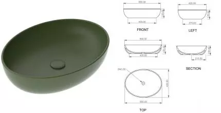 Раковина «GSG» Easy 55/42 EALAVOV55026 фарфоровая оливковый матовый Раковина «GSG» Easy 55/42 EALAVOV55026 фарфоровая оливковый матовый
