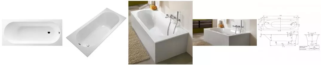 Ванна из литьевого мрамора «Villeroy & Boch» Oberon 170/75 с ножками без сифона альпийский белый Ванна из литьевого мрамора «Villeroy & Boch» Oberon 170/75 с ножками без сифона альпийский белый
