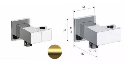 Подключение для душевого шланга «Remer» 337SBG с держателем для лейки брашированное золото Подключение для душевого шланга «Remer» 337SBG с держателем для лейки брашированное золото