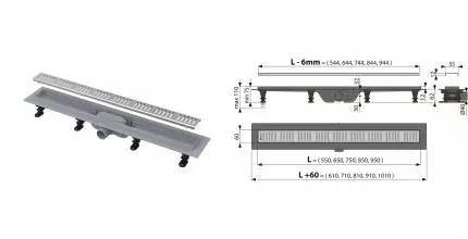 Душевой лоток «AlcaPlast» APZ10 Simple 650 APZ10-650M боковой выпуск матовый хром 