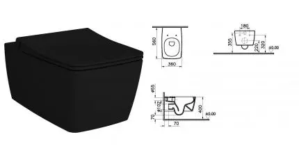 Подвесной унитаз «Vitra» Metropole 7672B083-0101 (122-083-009) чёрный с сиденьем дюропласт с микролифтом чёрное