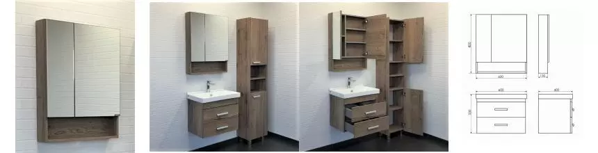 Зеркальный шкаф «Comforty» Никосия 60 без света дуб тёмный Зеркальный шкаф «Comforty» Никосия 60 без света дуб тёмный