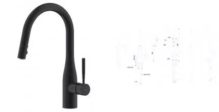 Смеситель для кухонной мойки «Bravat» Miranda F7164208BW-1B-ENG с выдвижным изливом чёрный Смеситель для кухонной мойки «Bravat» Miranda F7164208BW-1B-ENG с выдвижным изливом чёрный