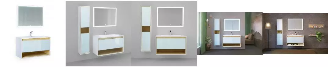 Мебель для ванной подвесная «Jorno» Glass 100 белая/светлое дерево Мебель для ванной подвесная «Jorno» Glass 100 белая/светлое дерево