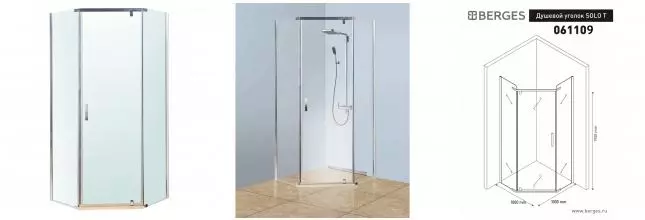 Душевой угол-ограждение «Berges Wasserhaus» Solo T 100/100 многоугольный прозрачный/хром без поддона универсальный Душевой угол-ограждение «Berges Wasserhaus» Solo T 100/100 многоугольный прозрачный/хром без поддона универсальный