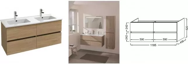 EB2384-E75 Tolbiac Тумба под раковину 120см, 2 ящика, цвет Дуб Давос натуральный EB2384-E75 · Jacob Delafon, EB2384-E75