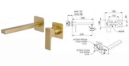 Смеситель для раковины «Remer» Absolute AU15PLBG матовое золото