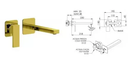 Смеситель для раковины «Remer» Absolute AU15PLDO золото