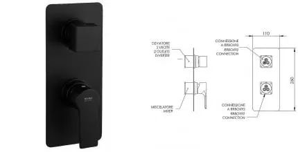Внешняя часть смесителя «Remer» Energy EY92KBNO на 2 выхода чёрный матовый Внешняя часть смесителя «Remer» Energy EY92KBNO на 2 выхода чёрный матовый
