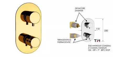 Внешняя часть смесителя «Remer» Minimal Thermo NT92KBBG брашированное золото