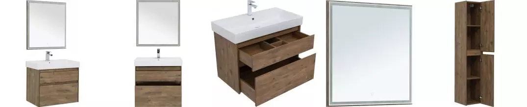 Мебель для ванной подвесная «Aquanet» Nova Lite 85 c 2 ящиками дуб рустикальный