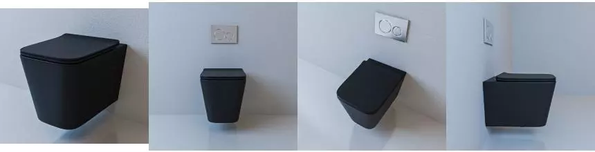 Подвесной унитаз безободковый «Esbano» Gartez ESUPGARTBM чёрный матовый с сиденьем дюропласт с микролифтом чёрное