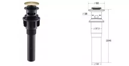 Донный клапан для раковины «Belbagno» BB-PCU-03-BORO с механизмом Клик-Клак золото/чёрный Донный клапан для раковины «Belbagno» BB-PCU-03-BORO с механизмом Клик-Клак золото/чёрный