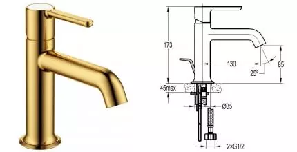 Смеситель для раковины «Cezares» ECO-LS-BORO-W0 брашированное золото