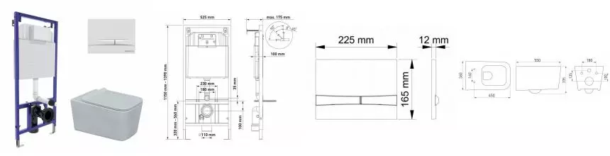 Комплект инсталляция с унитазом, крышкой и кнопкой смыва «Berges Wasserhaus» 043283 Novum 525/Floe/кнопка F1 безободковый белый Комплект инсталляция с унитазом, крышкой и кнопкой смыва «Berges Wasserhaus» 043283 Novum 525/Floe/кнопка F1 безободковый белый