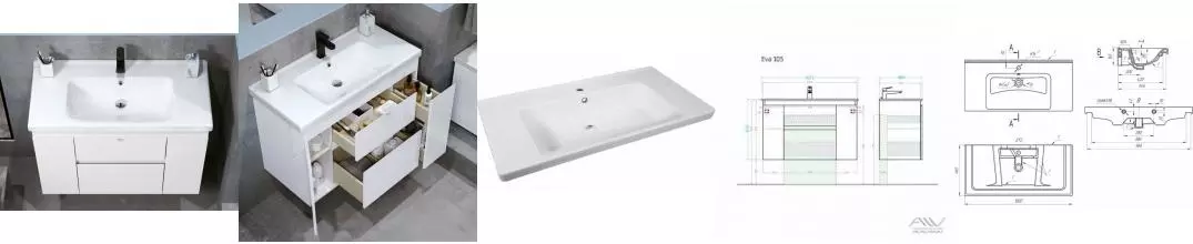 Тумба с раковиной «Alavann» Eva 100 (Harmonia 100) подвесная белая левая