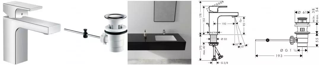 Смеситель для раковины «Hansgrohe» Vernis Shape 71561000 с донным клапаном хром