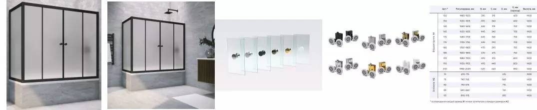 Шторка на ванну стеклянная «Vegas Glass» Z2V+ZVF Novo 150/70/140 сатин/чёрная матовая универсальная