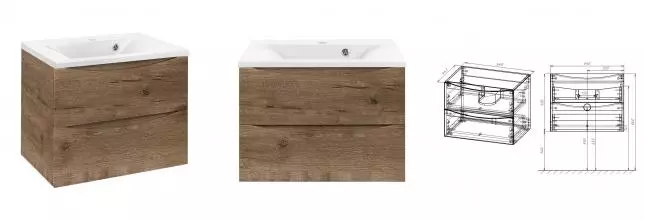 Тумба с раковиной «Vincea» Mia 65 (VCB-3M650W) подвесная V.Oak Тумба с раковиной «Vincea» Mia 65 (VCB-3M650W) подвесная V.Oak