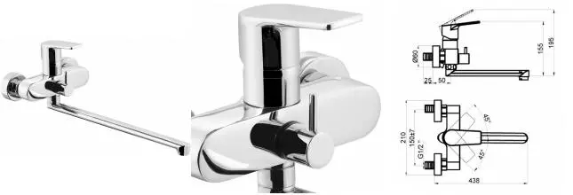 Смеситель для ванны «Azario» Treya AZ15681721 хром Смеситель для ванны «Azario» Treya AZ15681721 хром