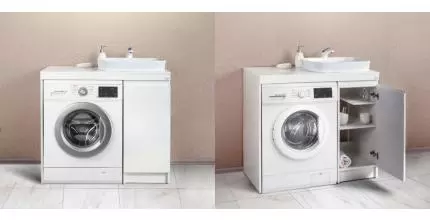 Тумба с раковиной под стиральную машину «Alavann» Soft 100-01 (Купер 56) столешница МДФ белая правая Тумба с раковиной под стиральную машину «Alavann» Soft 100-01 (Купер 56) столешница МДФ белая правая