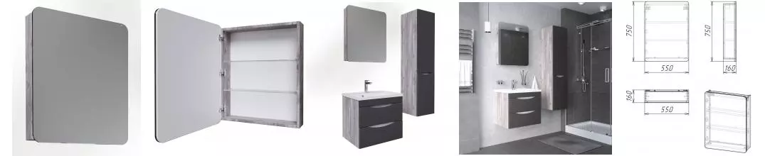 Зеркальный шкаф «Grossman» Талис 60 без света бетон пайн/белый универсальный