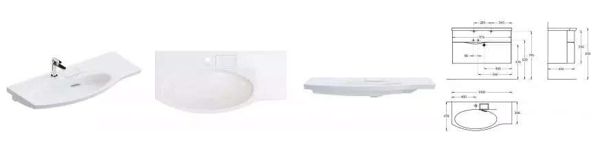 Раковина «Kerama Marazzi» Riva 100 RV.wb.100Lh с крепежом фарфоровая белая глянцевая левая Раковина «Kerama Marazzi» Riva 100 RV.wb.100Lh с крепежом фарфоровая белая глянцевая левая