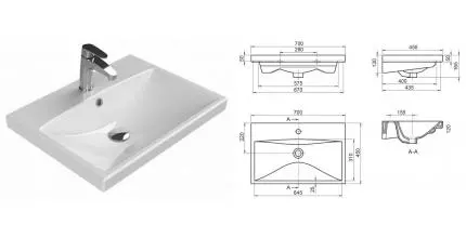 Раковина «Belbagno» 70/45 BB-0321-70-LVB фаянсовая белая