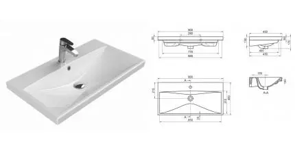 Раковина «Belbagno» 90/45 BB-0323-90-LVB фаянсовая белая Раковина «Belbagno» 90/45 BB-0323-90-LVB фаянсовая белая