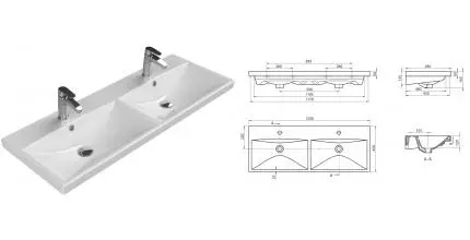 Раковина двойная «Belbagno» 120/45 BB-0325-120-2-LVB фаянсовая белая