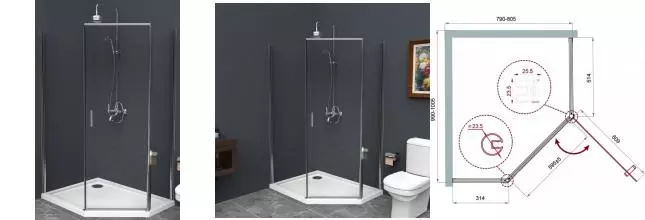 Душевой угол-ограждение «Belbagno» UNO-195-PH-1-100/80-C-Cr 100/80 прозрачный/хром многоугольный без поддона универсальный