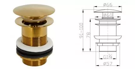 Донный клапан для раковины «Cezares» ECO-SC-BORO с механизмом Клик-Клак золото