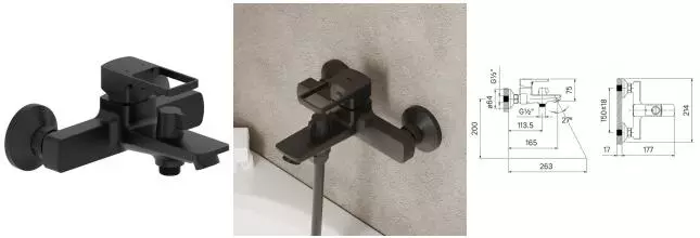 Смеситель для ванны «Iddis» Bild BILBL00i02WA чёрный матовый