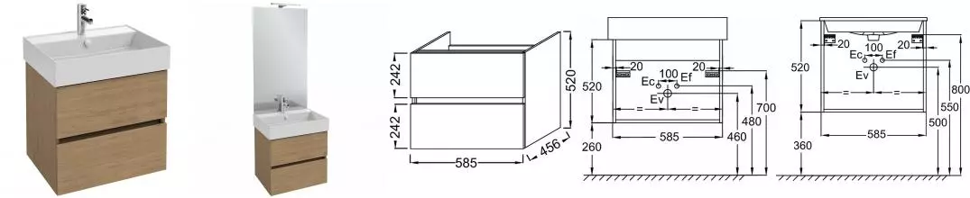 EB2381-E75 Tolbiac Тумба под раковину 60см, 2 ящика, цвет Дуб Давос натуральный EB2381-E75 · Jacob Delafon, EB2381-E75