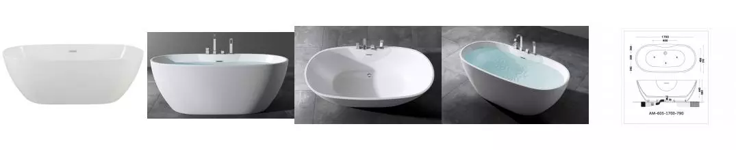 Ванна акриловая «Art&Max» AM-605 170/79 с ножками с сифоном белая