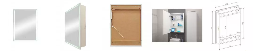 Зеркальный шкаф «Art&Max» Techno 60/80 с подсветкой белый левый