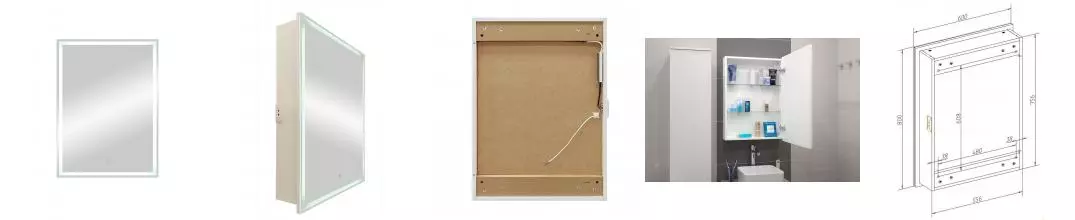 Зеркальный шкаф «Art&Max» Techno 60/80 с подсветкой белый правый