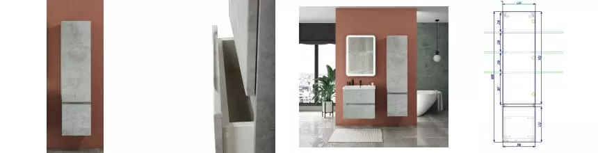 Пенал «Art&Max» Techno 40 подвесной Бетон лофт натуральный правый