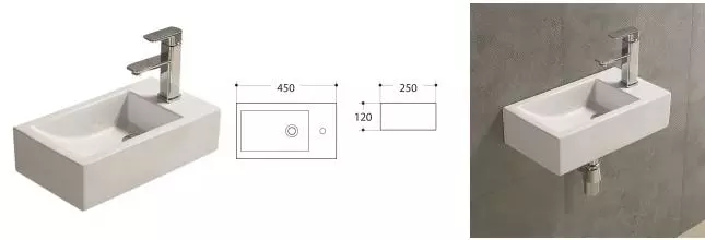 Раковина «Art&Max» 45/25 AM-4849-L фарфоровая белая левая