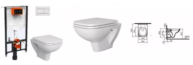 Комплект инсталляция с унитазом, крышкой и кнопкой смыва «Vitra» S20 9004B003-7207 безободковый белый Комплект инсталляция с унитазом, крышкой и кнопкой смыва «Vitra» S20 9004B003-7207 безободковый белый