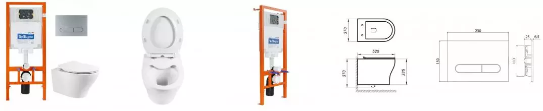 Комплект инсталляция с унитазом, крышкой и кнопкой смыва «Belbagno» Acqua BB340CHR/BB2020SC/BB002-80/BB006-PR-CHROME.M безободковый белый Комплект инсталляция с унитазом, крышкой и кнопкой смыва «Belbagno» Acqua BB340CHR/BB2020SC/BB002-80/BB006-PR-CHROME.M безободковый белый