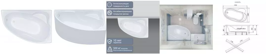 Ванна акриловая «Triton» Изабель 170/100 (Щ0000048749) с каркасом без сифона белая левая Ванна акриловая «Triton» Изабель 170/100 (Щ0000048749) с каркасом без сифона белая левая