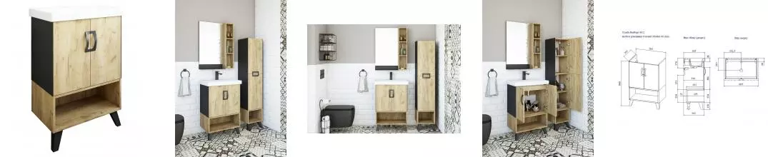 Тумба с раковиной «Sanflor» Выборг 60/2 (Moduo 60 Slim) дуб крафт золотой/чёрный Тумба с раковиной «Sanflor» Выборг 60/2 (Moduo 60 Slim) дуб крафт золотой/чёрный