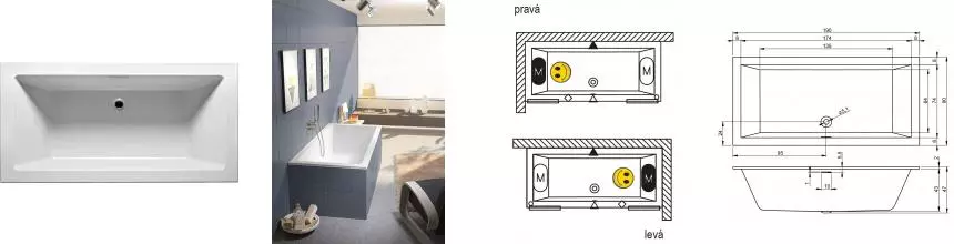 Ванна акриловая «Riho» Rething Cubic Fall 190/90 без опор перелив без сифона белая