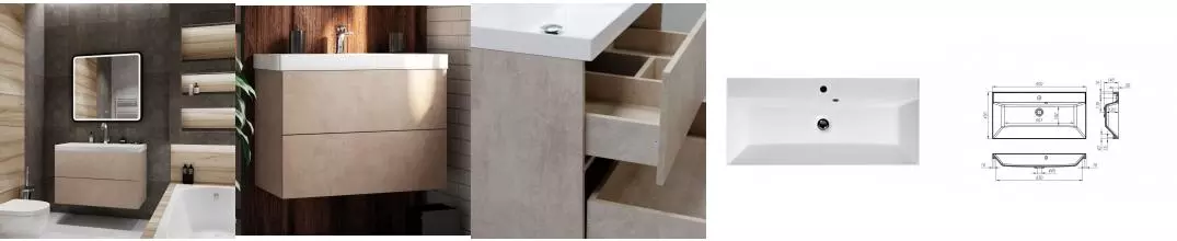 Тумба с раковиной «Art&Max» Verona push 90 (Am-lav 90) подвесная Pietra Chiaro Тумба с раковиной «Art&Max» Verona push 90 (Am-lav 90) подвесная Pietra Chiaro