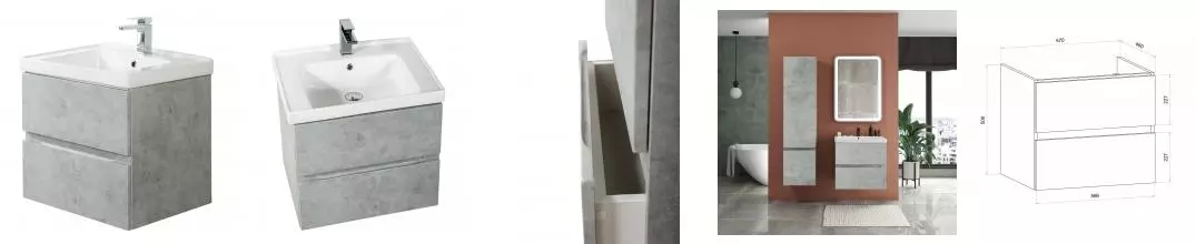 Тумба с раковиной «Art&Max» Techno 70 (Grace 70) подвесная Бетон лофт натуральный